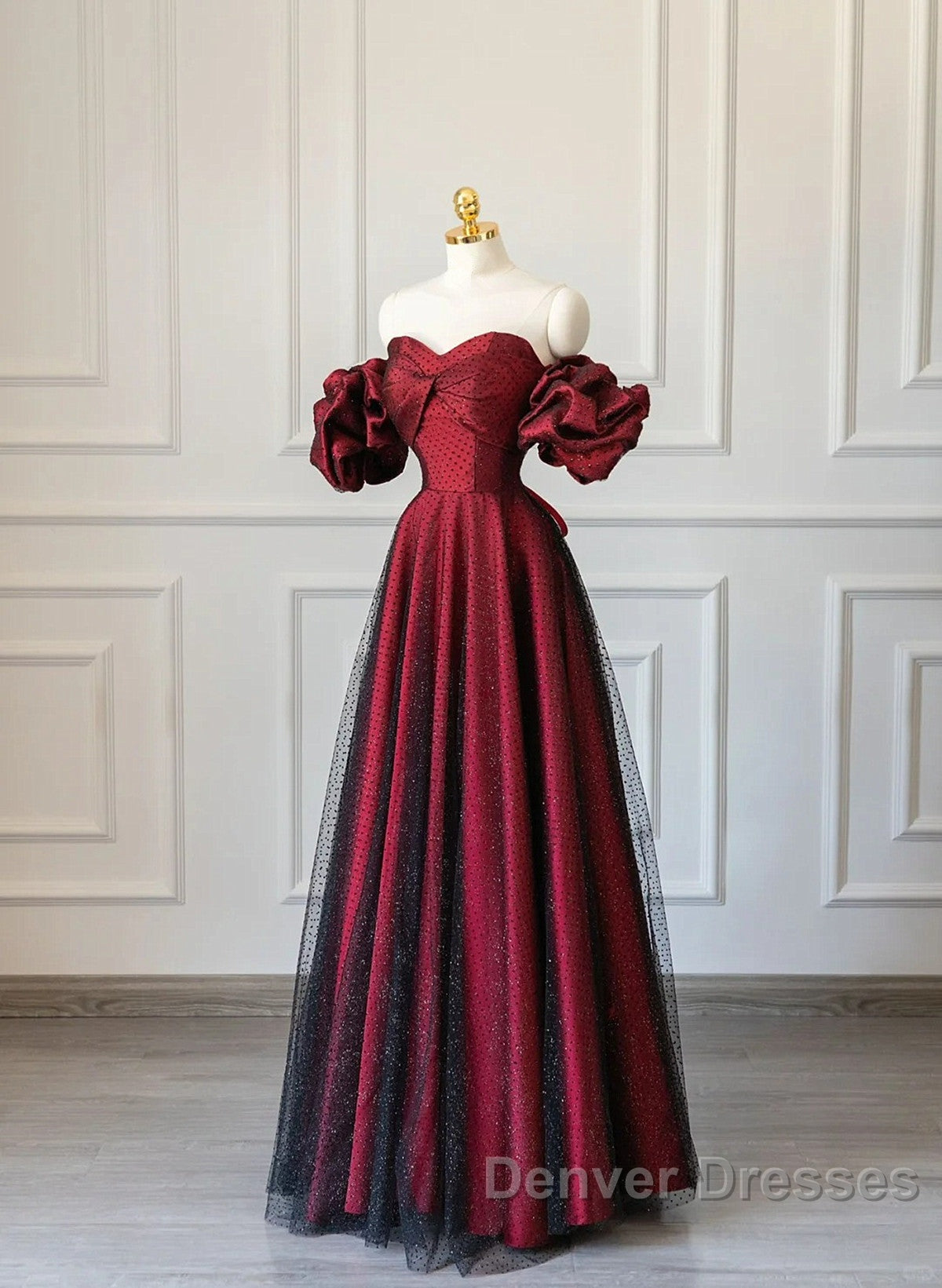 Off Shoulder Wine Red Sweetheart Tulle Prom Dress, A-line Wine Red Evening Dress Secondary image
