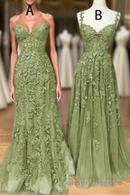 Lovely Sage Green Tulle With Lace Long Formal Dress, Sweetheart Prom Dress