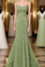 Lovely Sage Green Straps Mermaid Long Formal Dress, Lace-Up Evening Dress Prom Dress
