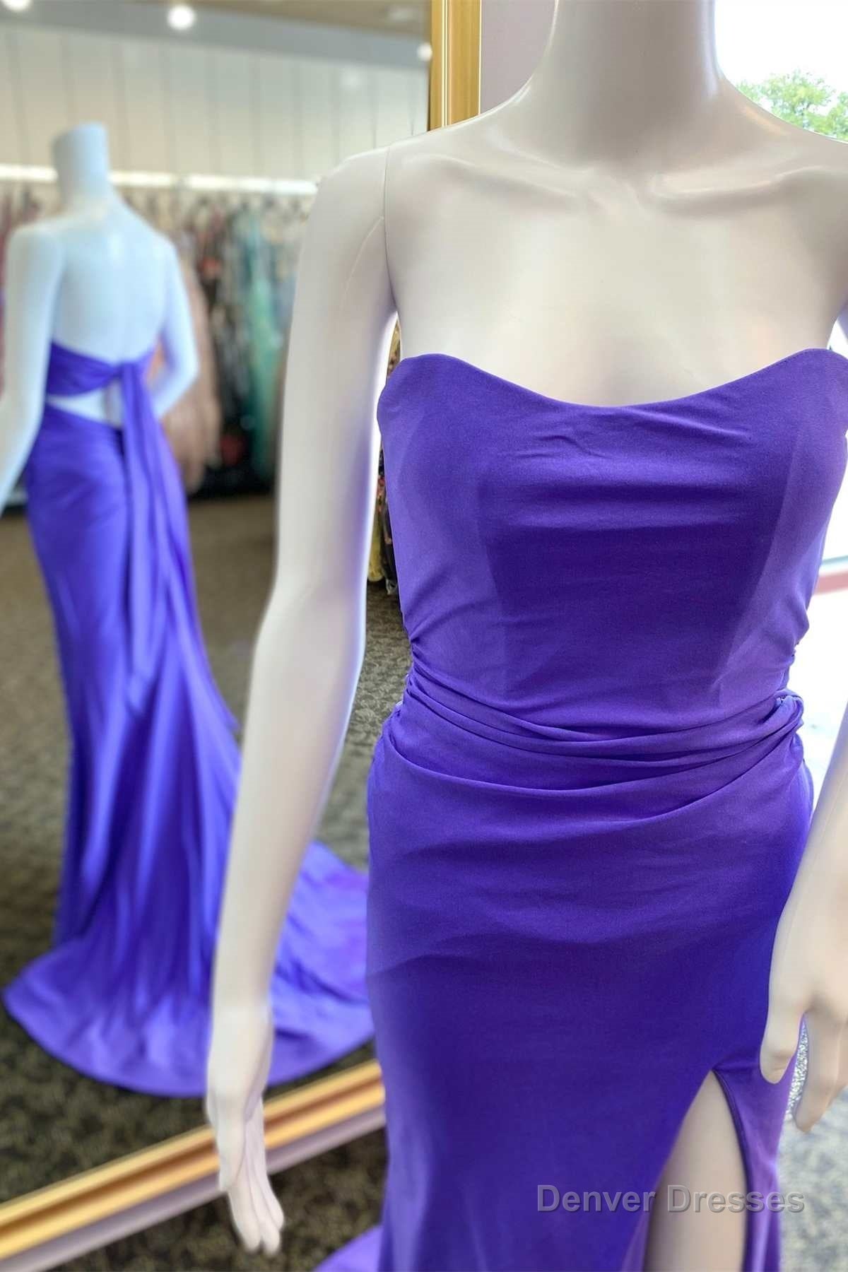 Purple Strapless Tie-Back Mermaid Long Formal Dress with Slit Main image