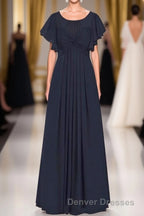 Black Chiffon Twist-Front Ruffled Long Bridesmaid Dress