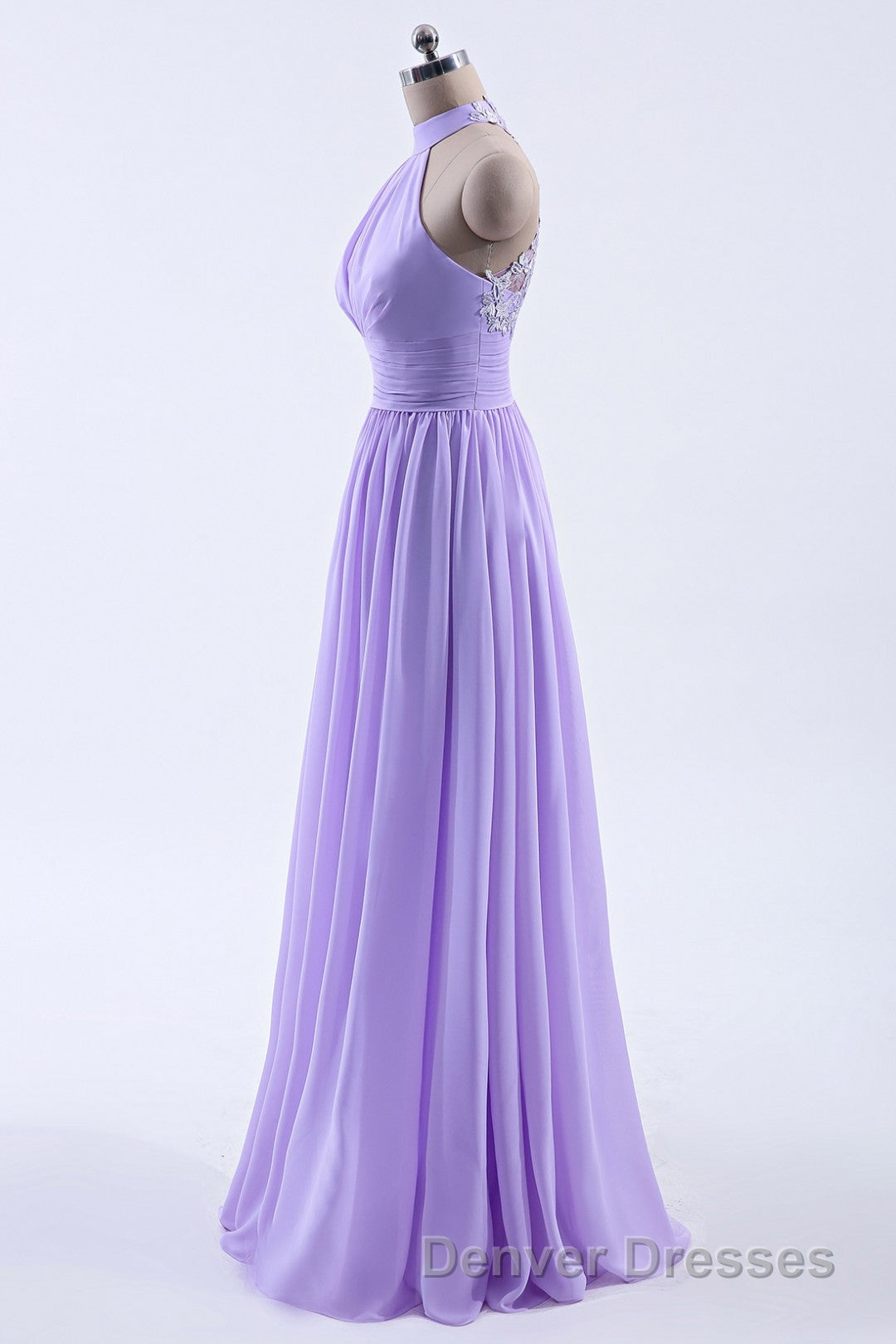 High Neck Lavender Chiffon Empire A-line Long Bridesmaid Dress Secondary image