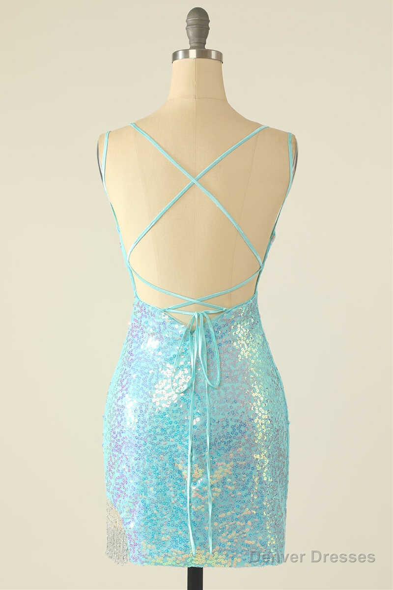 Light Blue Sequin Lace-Up Mini Homecoming Dress Secondary image