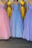 Cute V-Neck Tulle Long Prom Dress, A-Line Evening Dress