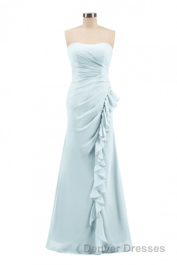 Pink Strapless Ruffled Mermaid Long Bridesmaid Dress