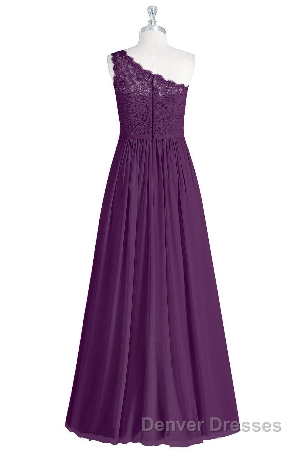 One-Shoulder Purple Lace A-Line Long Bridesmaid Dress with Slit Secondary image