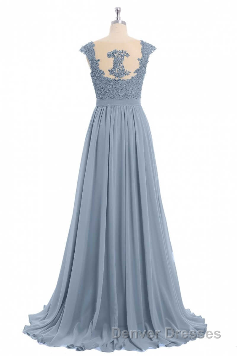 Dusty Blue Lace Cap Sleeve A-Line Floor-Length Bridesmaid Dress Secondary image