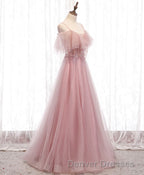 Pink Sweetheart Tulle Long Prom Dress, Pink Tulle Formal Dress, 1