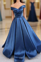Simple Blue Satin Long Prom Dress, Blue Formal Dress
