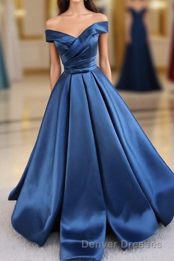 Simple Blue Satin Long Prom Dress, Blue Formal Dress
