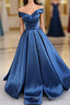 Simple Blue Satin Long Prom Dress, Blue Formal Dress