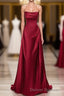 A-Line Sleeveless Wine Red Satin Evening Dress, Wine Red Long Prom Dress