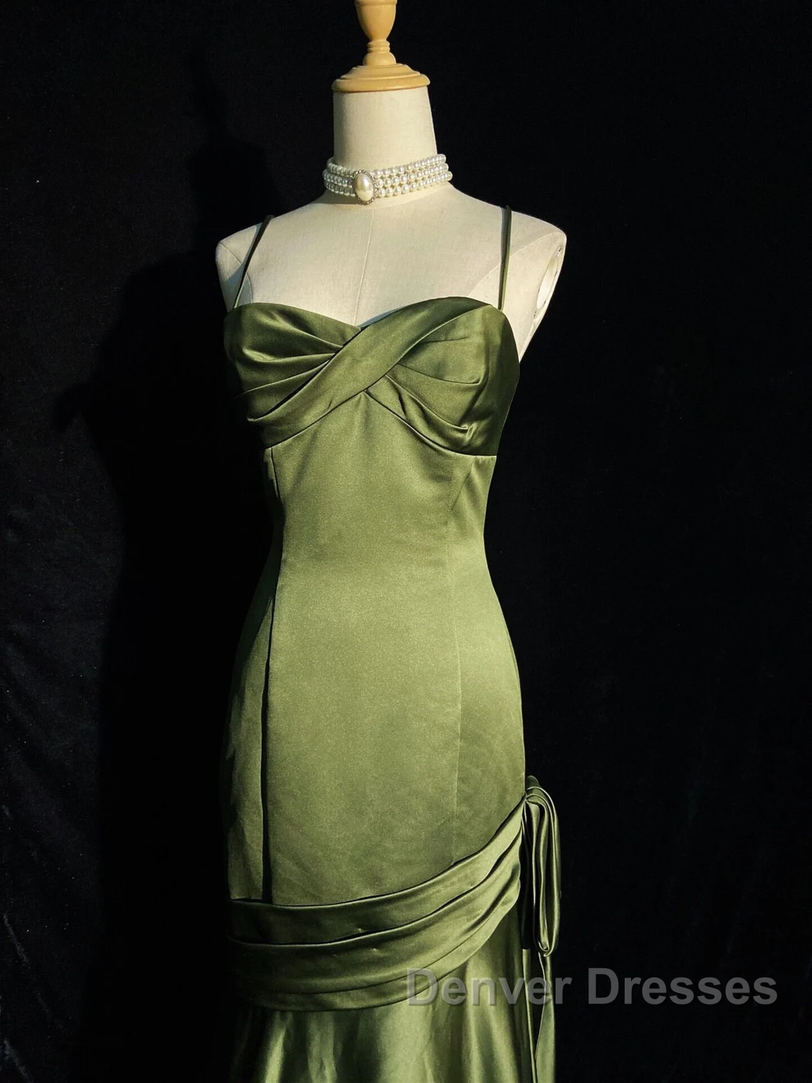 Green Chic Style Long Satin Sweetheart Party Dress, Green Formal Dress Secondary image