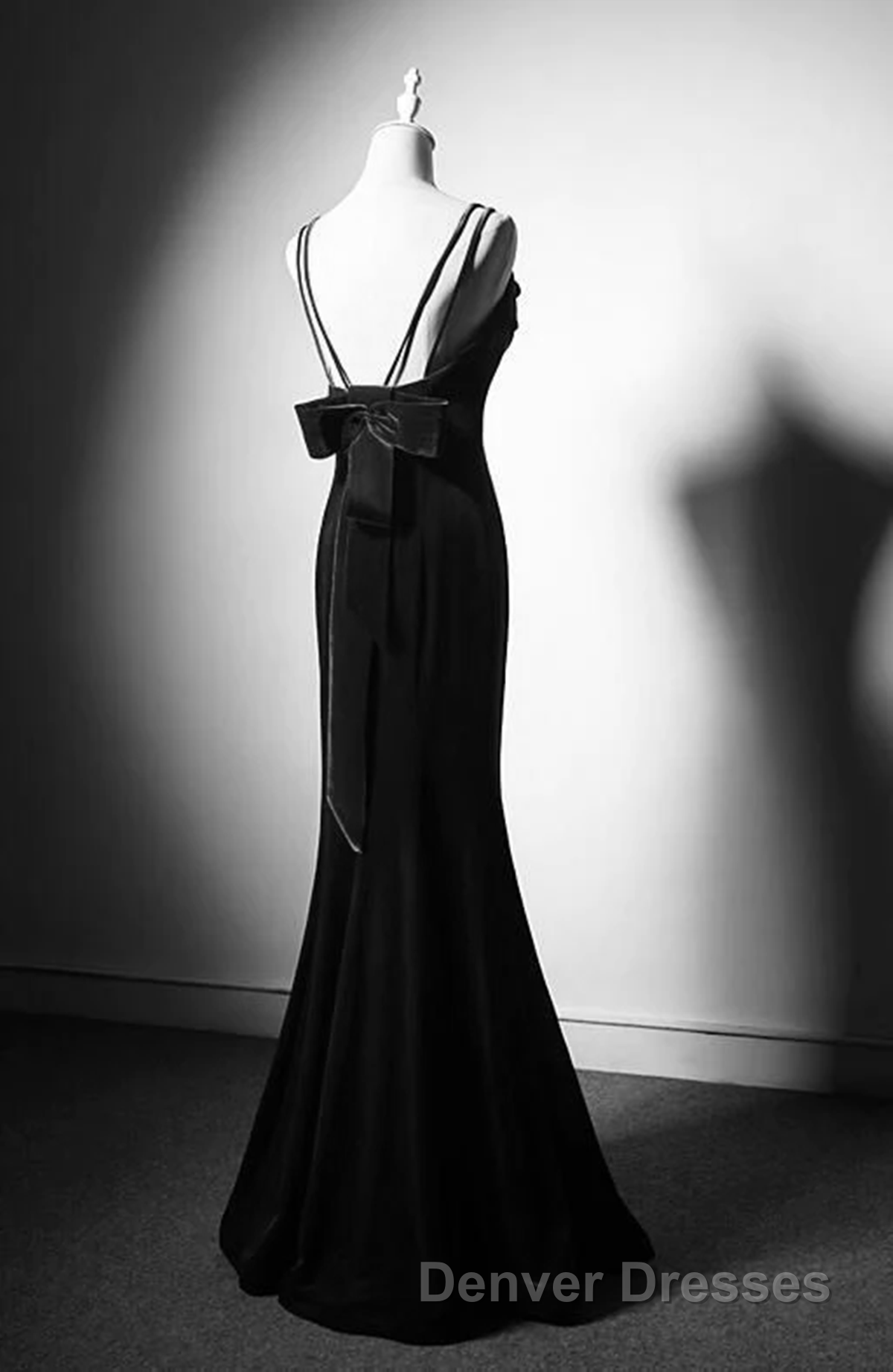 Black Straps Velvet Low Back Long Formal Dress, Black Velvet Evening Dress Prom Dress Secondary image
