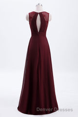 Burgundy Chiffon A-line Pleated Long Bridesmaid Dress