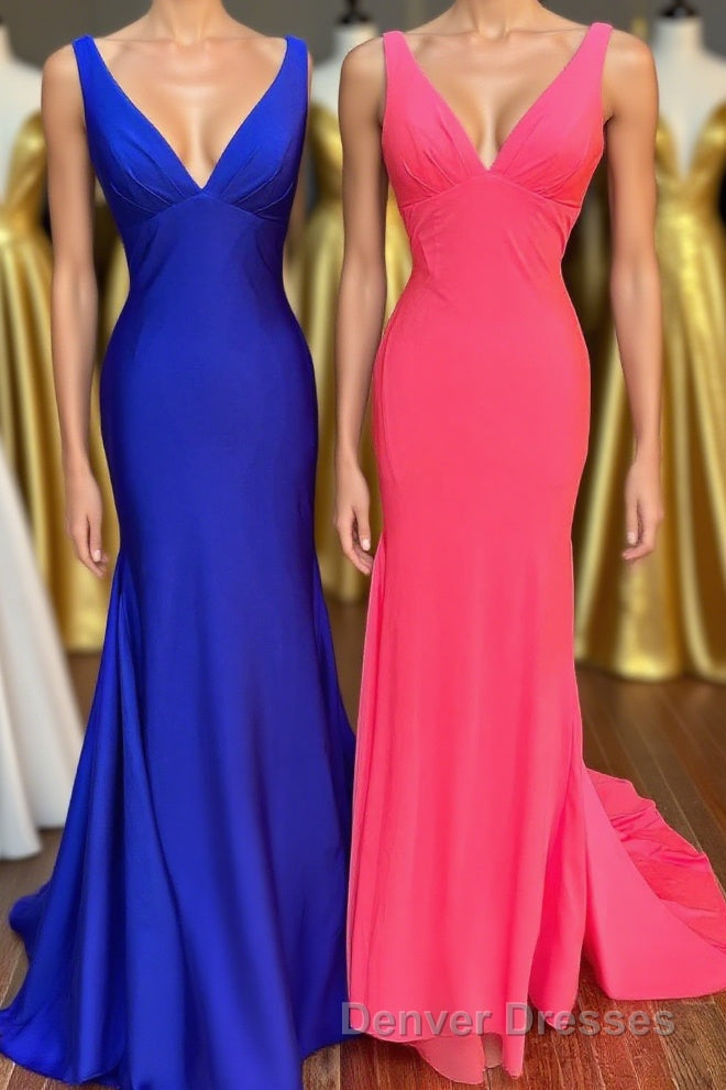 Royal Blue V-Neck Open Back Mermaid Long Prom Dress Main image