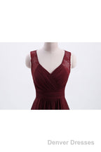 Burgundy Chiffon A-line Pleated Long Bridesmaid Dress