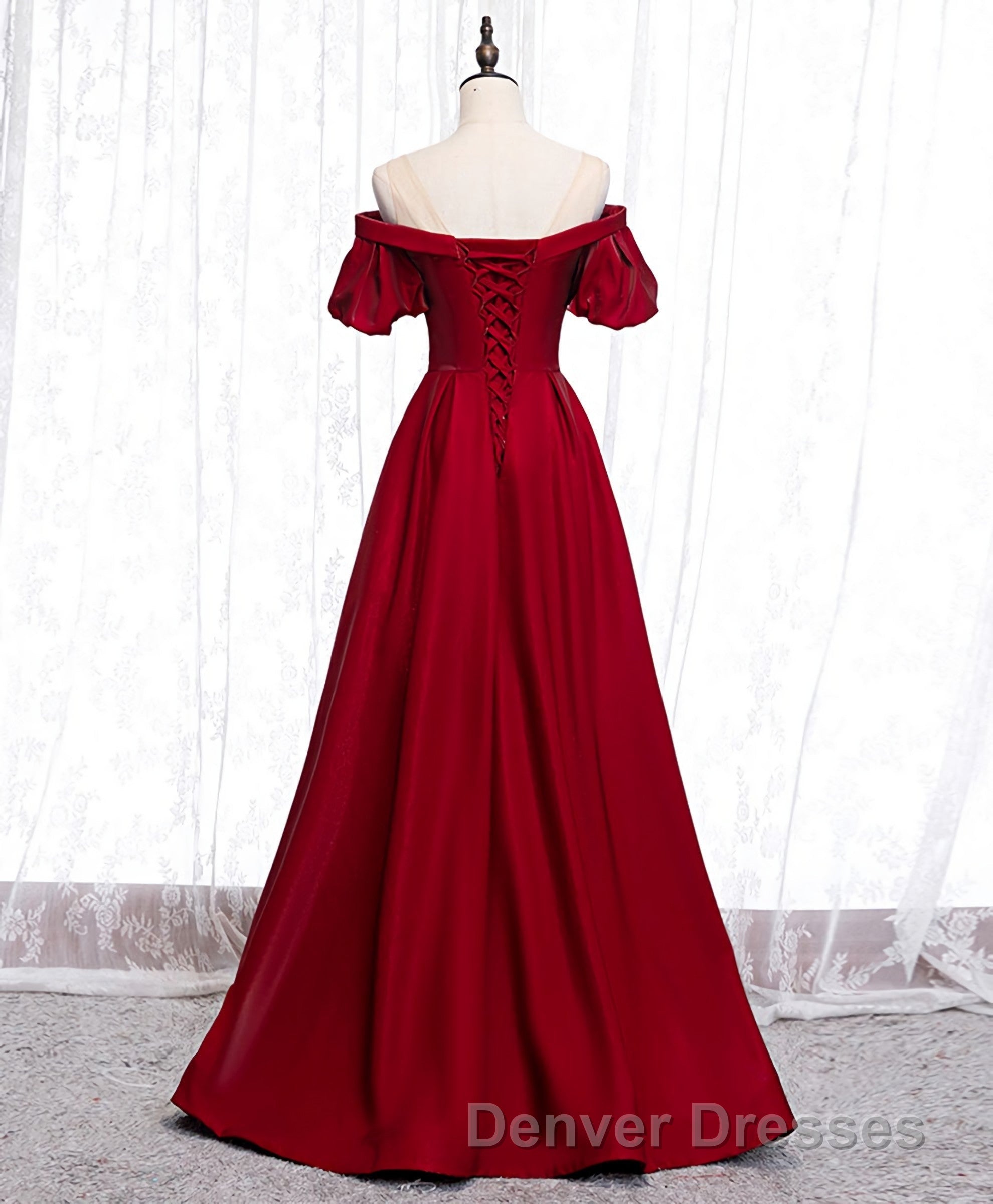 Simple Sweetheart Burgundy Satin Long Prom Dress, Burgundy Evening Dress Secondary image