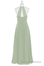 Sage Green Chiffon Halter Backless Long Bridesmaid Dress