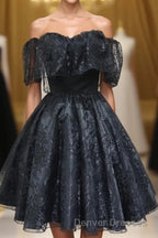 Black Sweetheart Tulle Short Lace Prom Dress, Lace Homecoming Dress