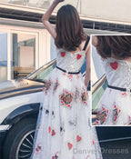 Unique White Tulle Long Prom Dress White Evening Dress