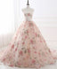 Pink Round Neck Tulle Lace Long Prom Dress, Pink Long Evening Gown