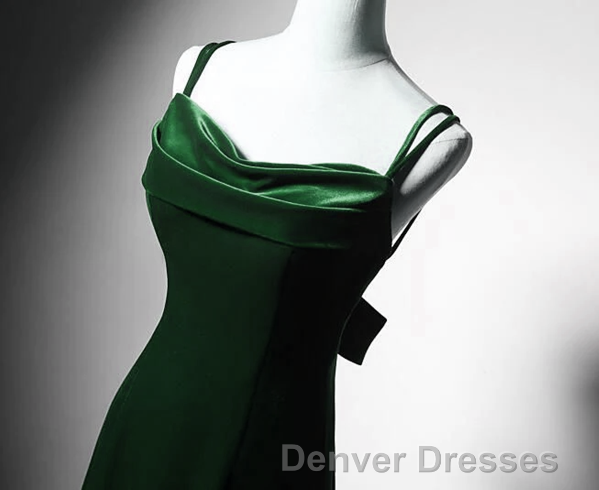 Green Mermaid Long Velvet Party Dress, Green Straps Long Formal Dress Prom Dress