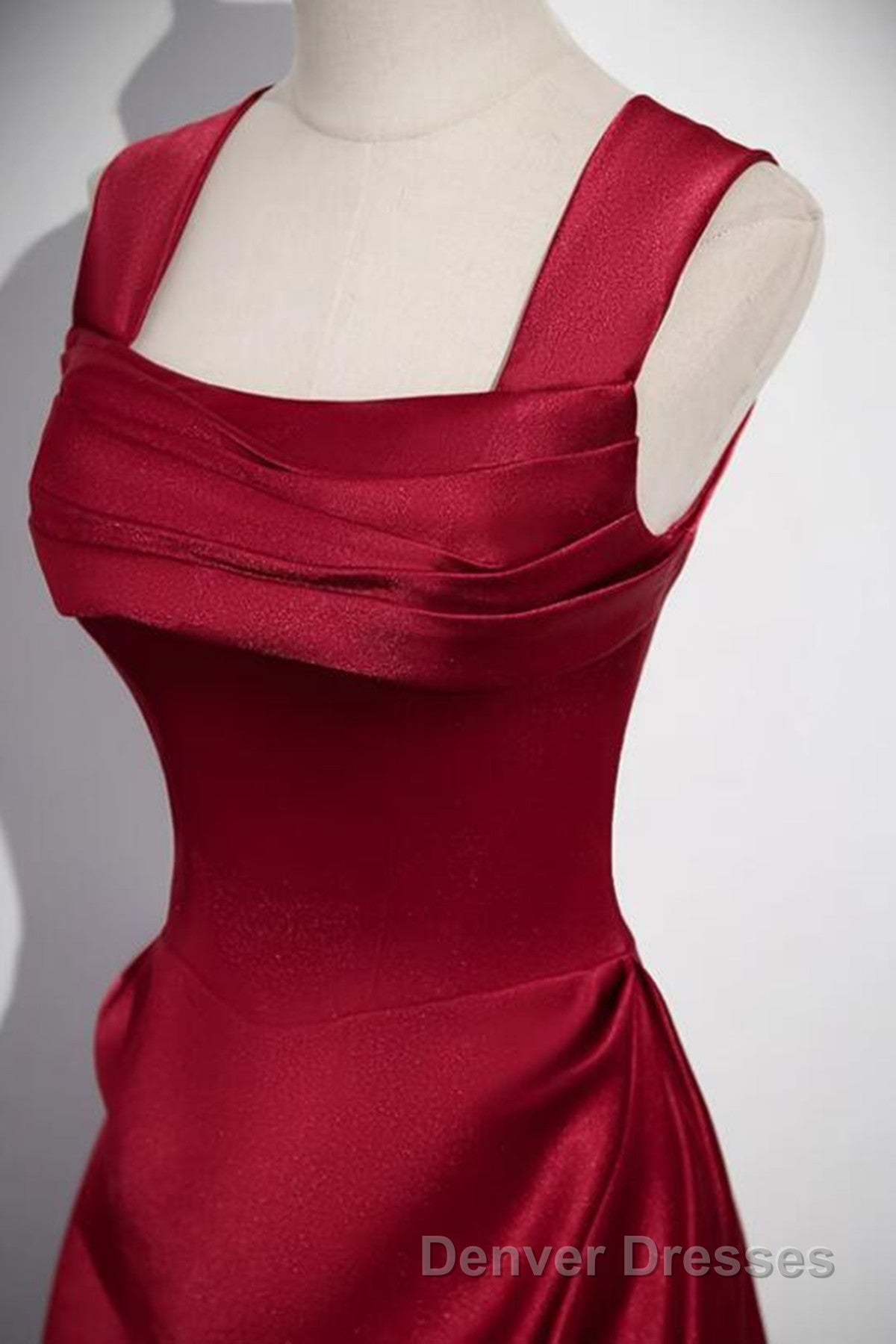 A-Line Sleeveless Wine Red Satin Evening Dress, Wine Red Long Prom Dress Secondary image
