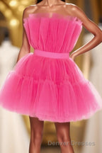 Hot Pink A-line Short Tulle Party Dress