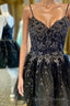 Black A-line Spaghetti Straps Appliques Short Homecoming Dress