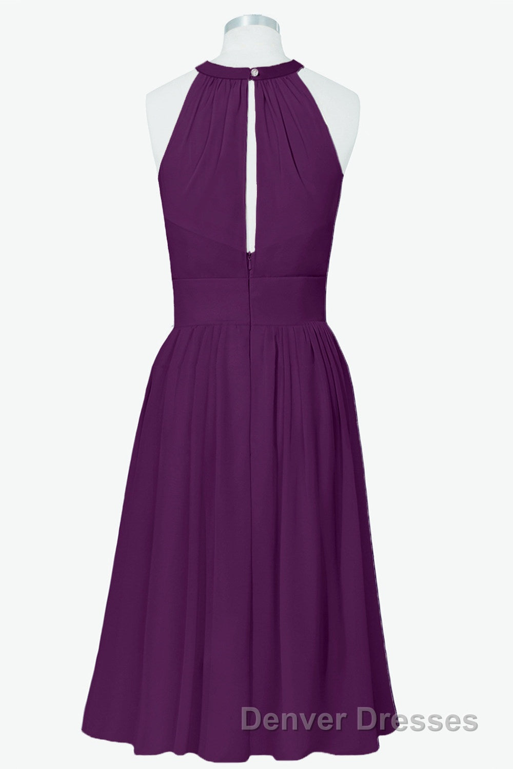 Scoop Purple Chiffon A-line Short Bridesmaid Dress Secondary image
