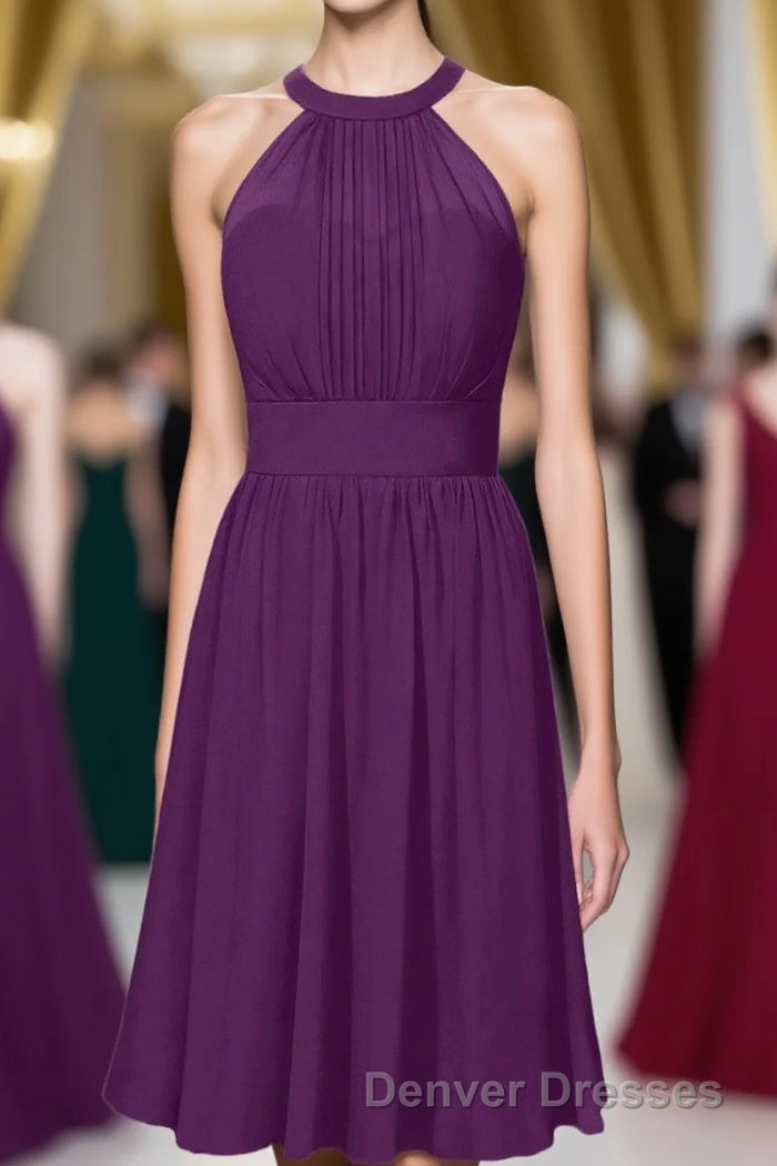 Scoop Purple Chiffon A-line Short Bridesmaid Dress Main image