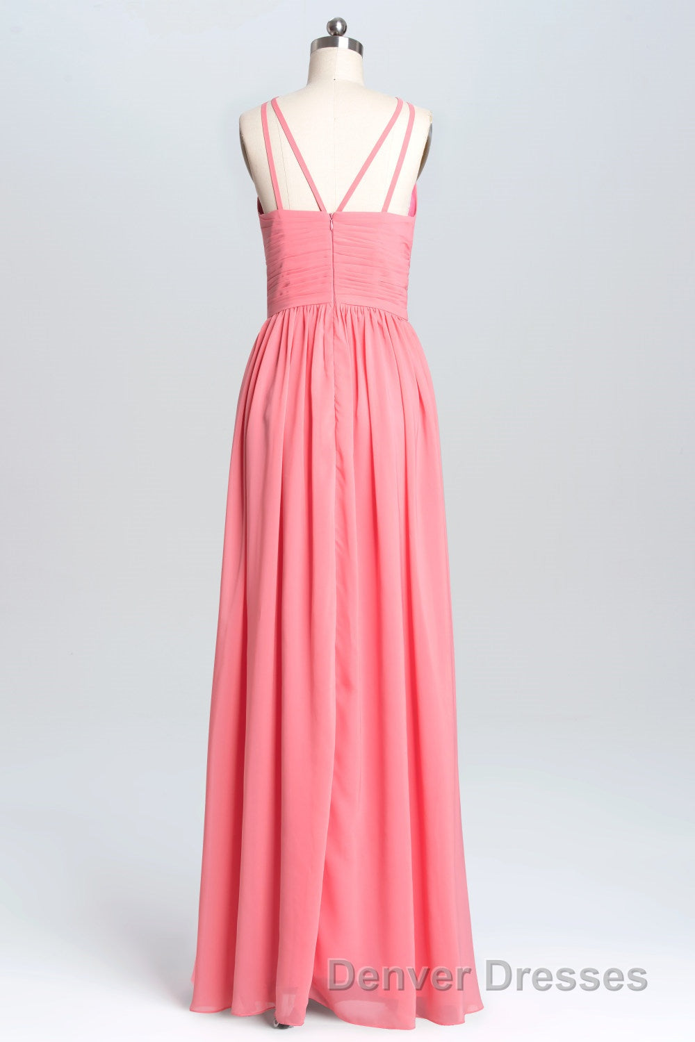 Coral Double Straps Pleated A-line Bridesmaid Dress Secondary image