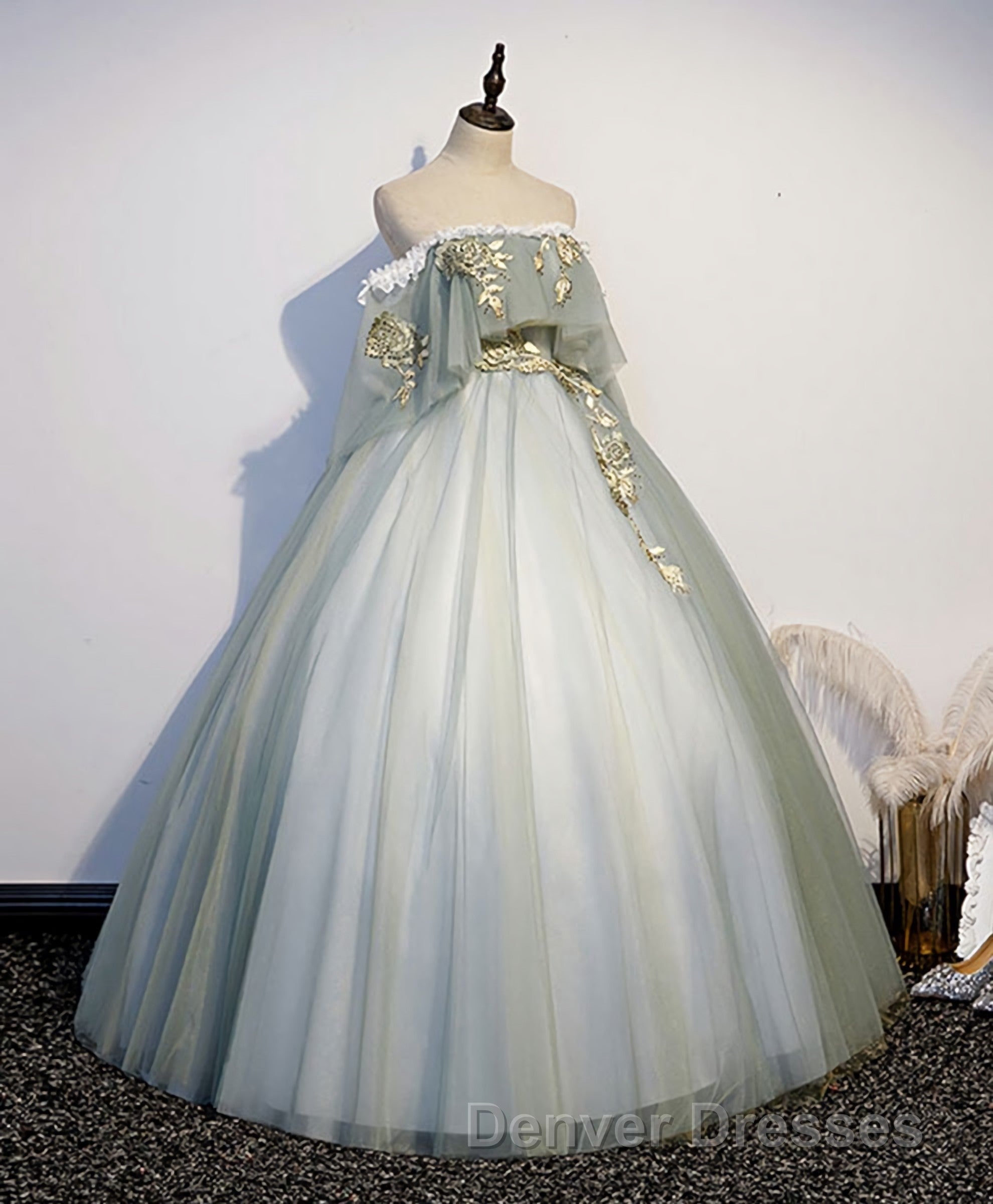 Green Tulle Lace Long Prom Dress, Green Tulle Sweetheart Dress Secondary image