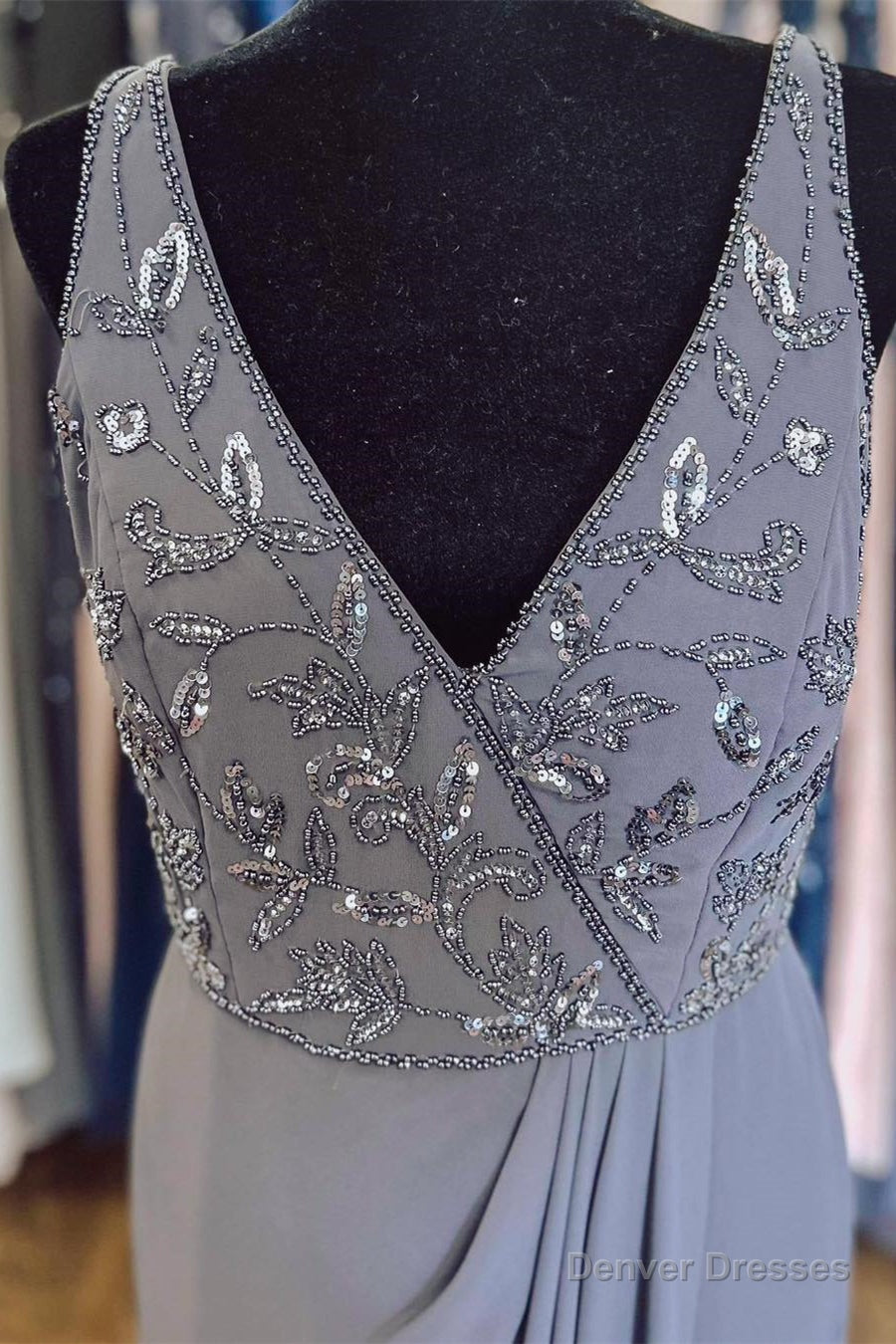 Mist Plunging V Neck Sequined Embroidery Mermaid Lone Mother of Bride Dress Secondary image