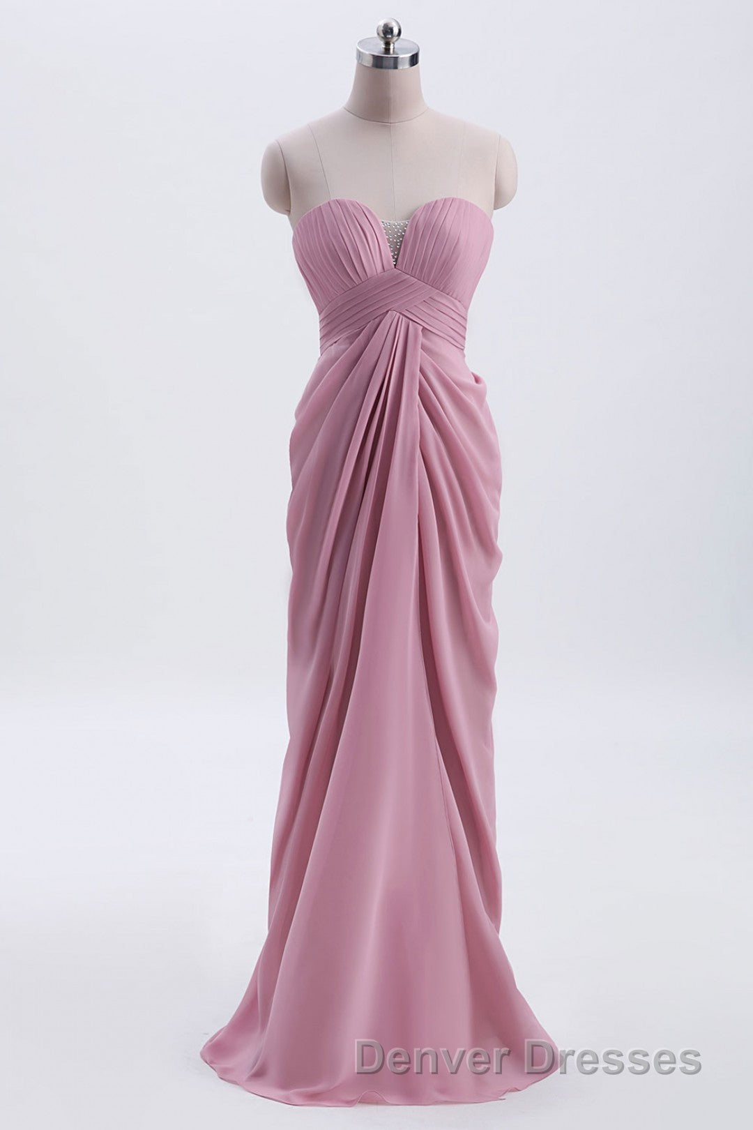 Strapless Blush Pink Draped High Waist Long Bridesmaid Dress Secondary image