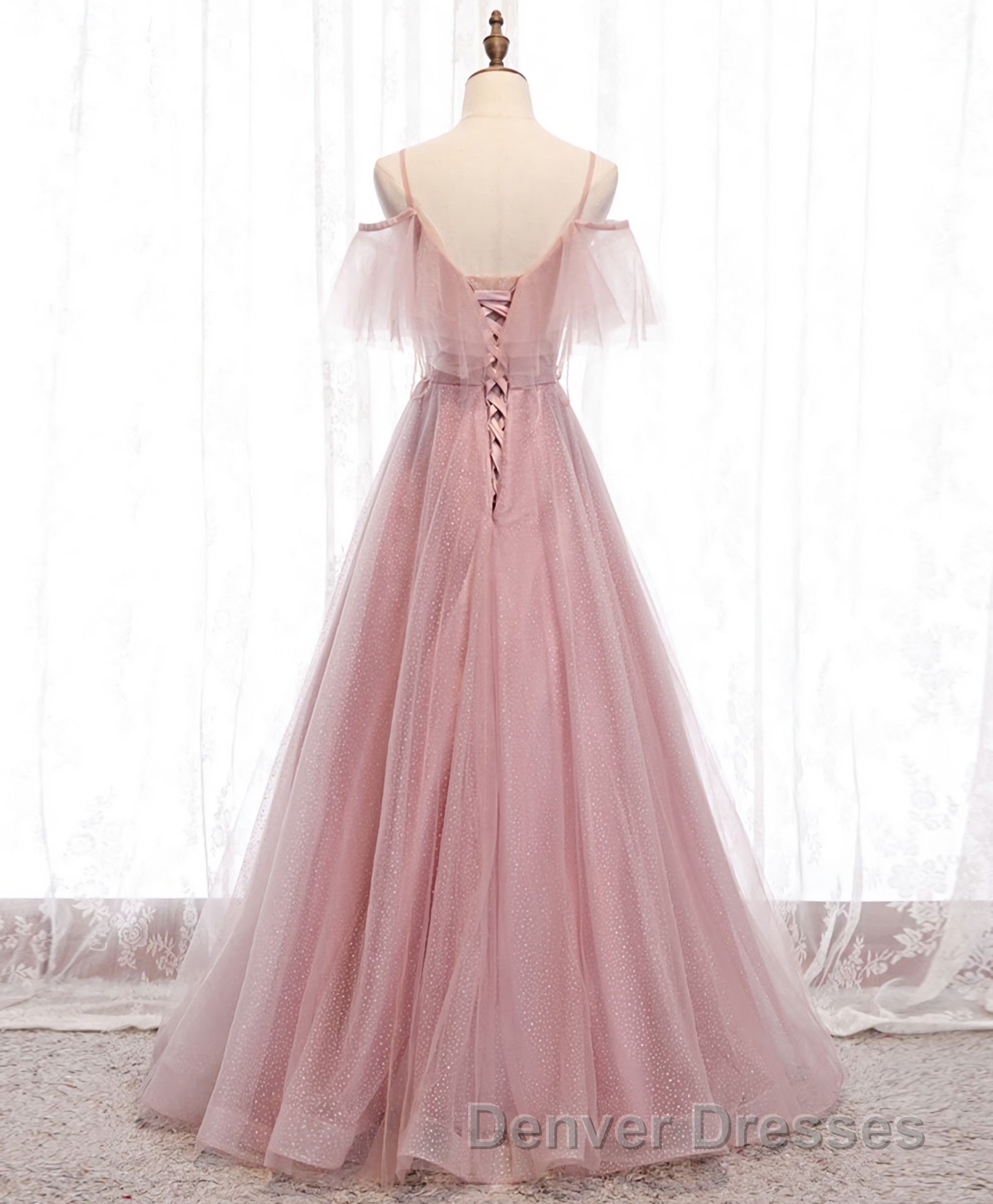 Pink Sweetheart Tulle Long Prom Dress, Pink Tulle Formal Dress, 1