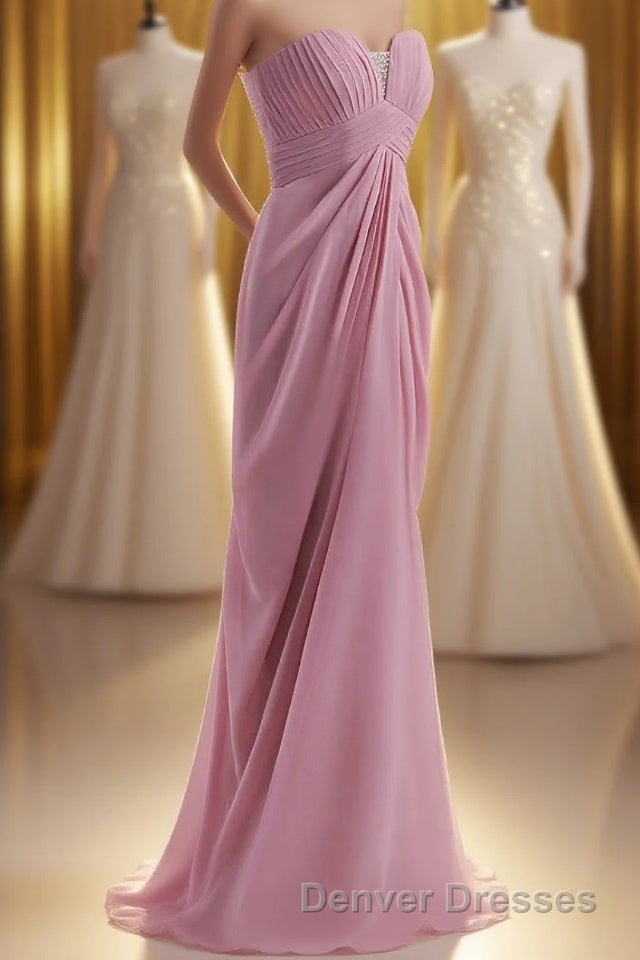 Strapless Blush Pink Draped High Waist Long Bridesmaid Dress Main image