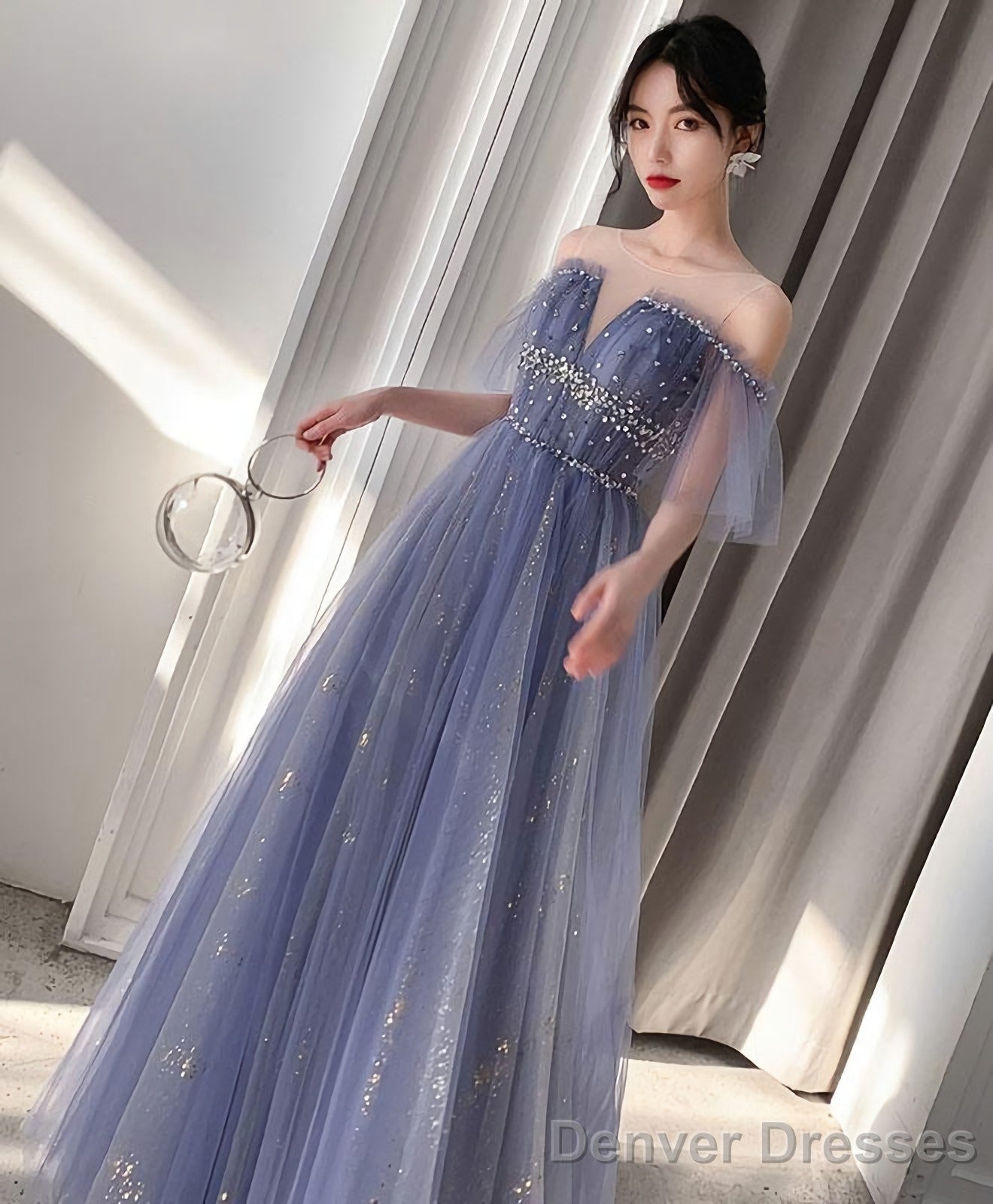 Blue Tulle Lace Long Prom Dress Blue Tulle Lace Evening Dress 3 Secondary image