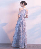 Gray Lace Long Prom Dress Gray Lace Bridesmaid Dress