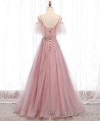 Pink Sweetheart Tulle Long Prom Dress, Pink Tulle Formal Dress, 1