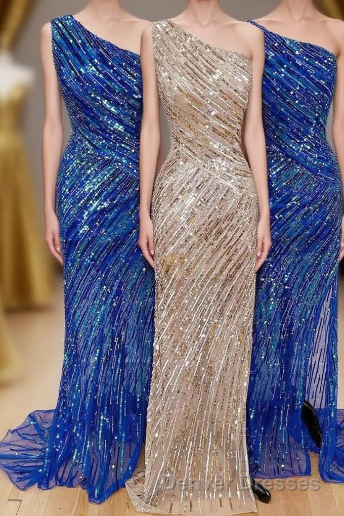 Sequins One-Shoulder Mermaid Long Prom Dress with Slit Main image