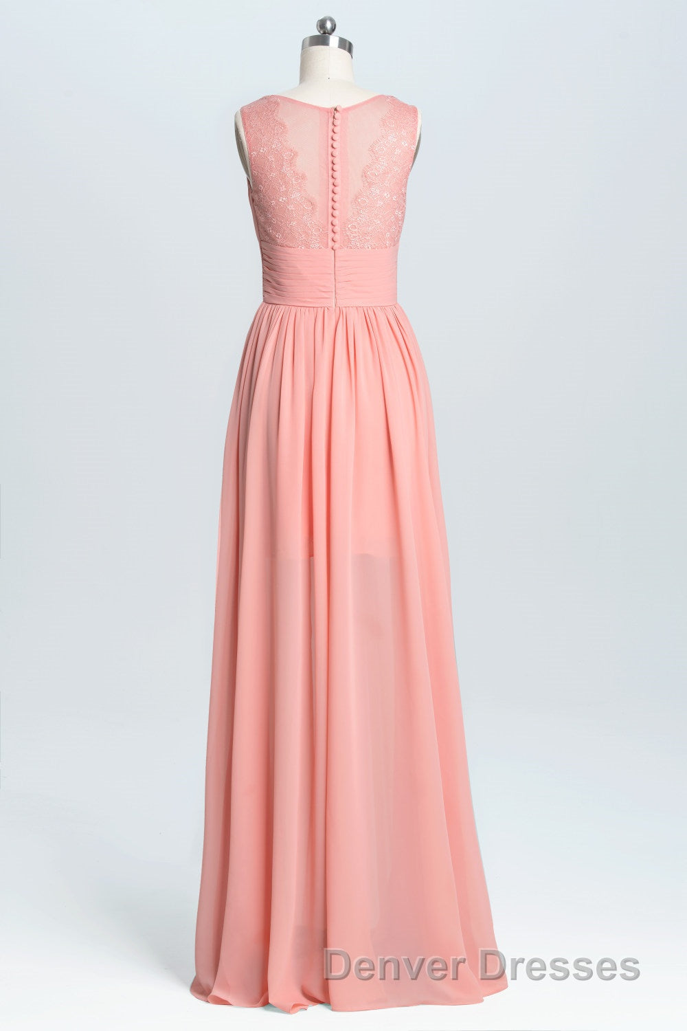 Coral A-line Chiffon Empire Long Bridesmaid Dress Secondary image