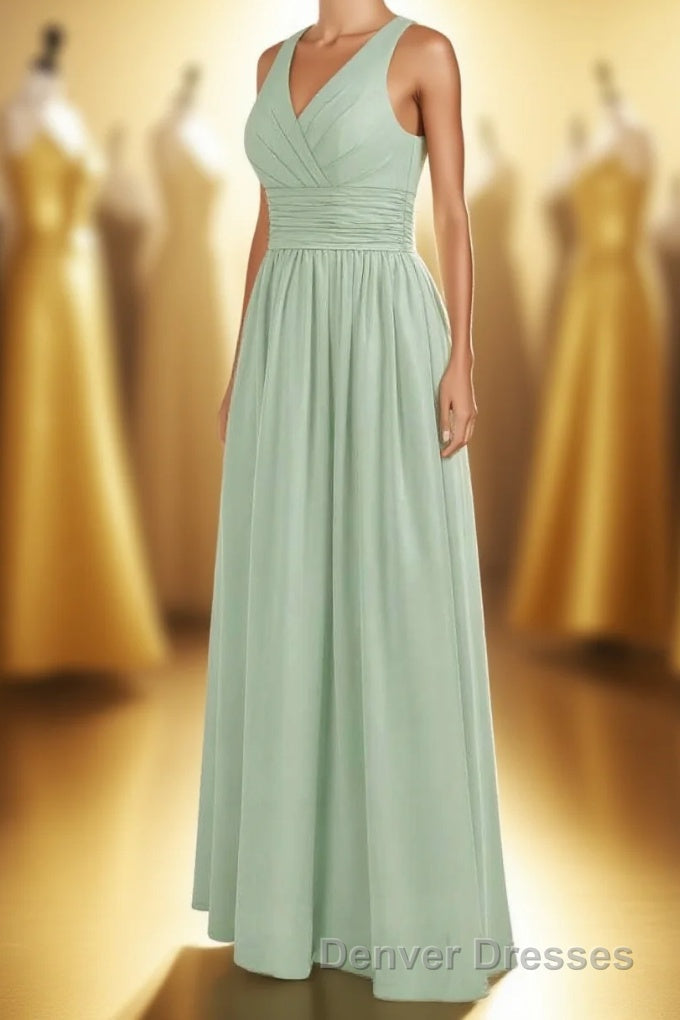 Sage Green V-Neck Backless A-Line Bridesmaid Dress