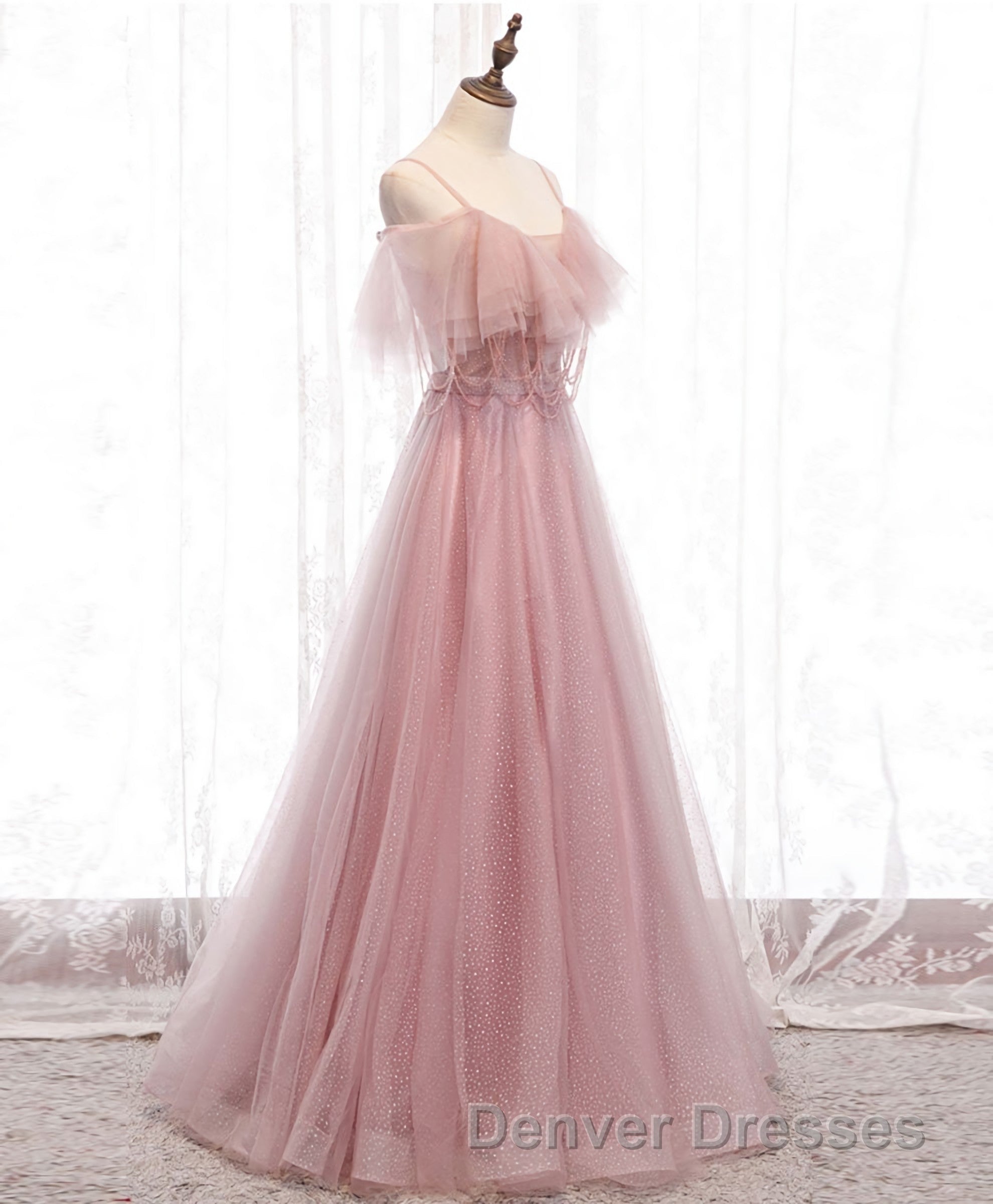 Pink Sweetheart Tulle Long Prom Dress, Pink Tulle Formal Dress, 1 Secondary image