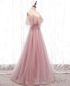 Pink Sweetheart Tulle Long Prom Dress, Pink Tulle Formal Dress, 1