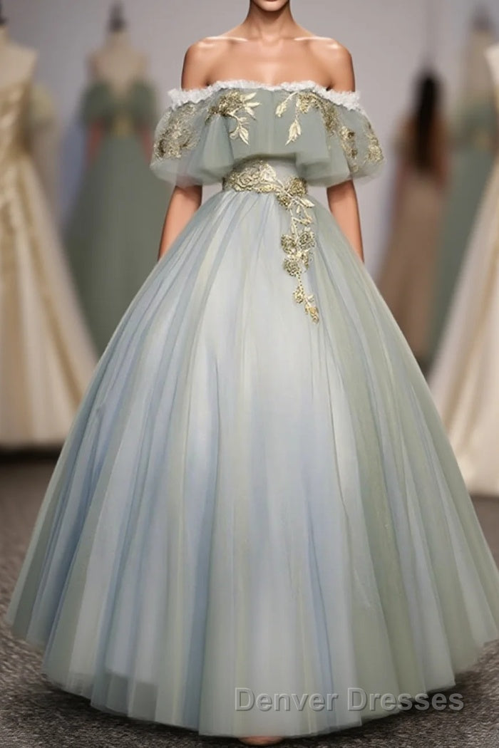 Green Tulle Lace Long Prom Dress, Green Tulle Sweetheart Dress Main image