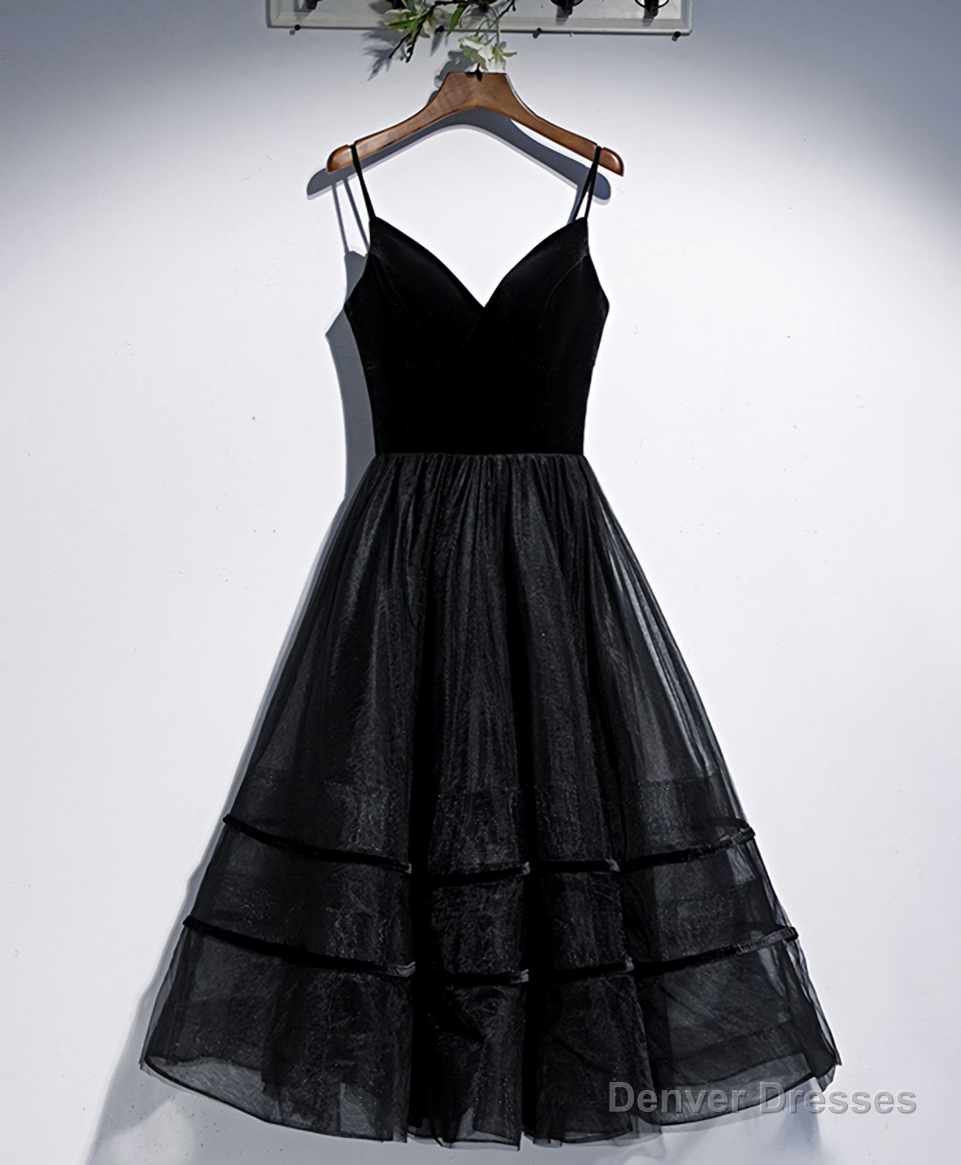 Black V Neck Tulle Short Prom Dress, Black Tulle Homecoming Dress Main image