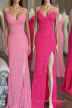 Flattering Mermaid Hot Pink Long Party Dress