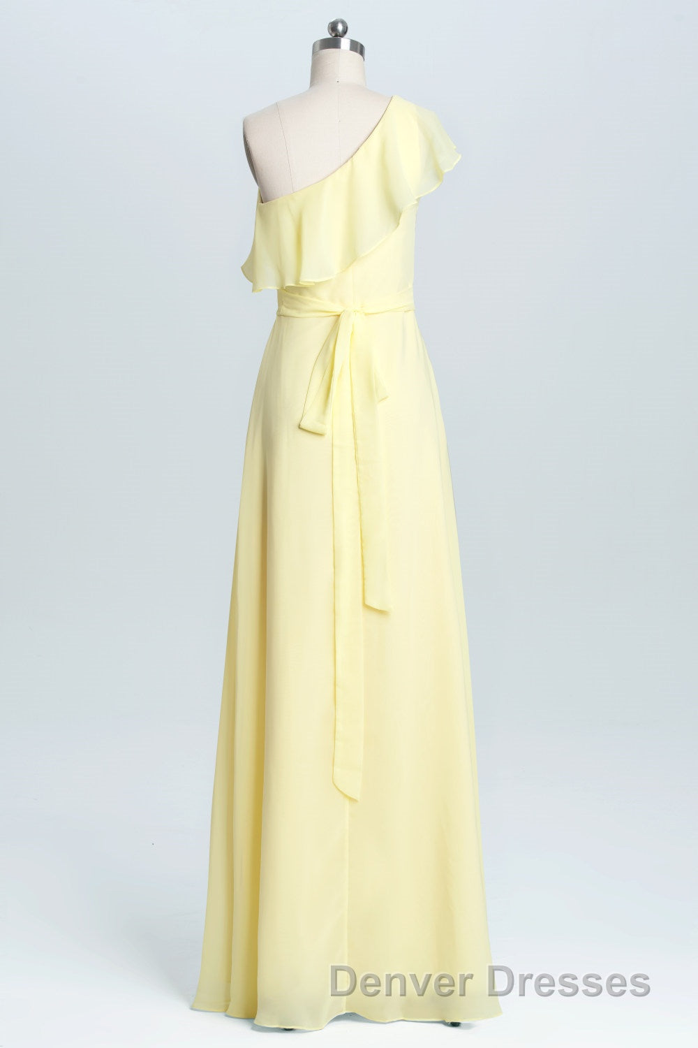 One Shoulder Yellow Ruffles A-line Long Bridesmaid Dress Secondary image